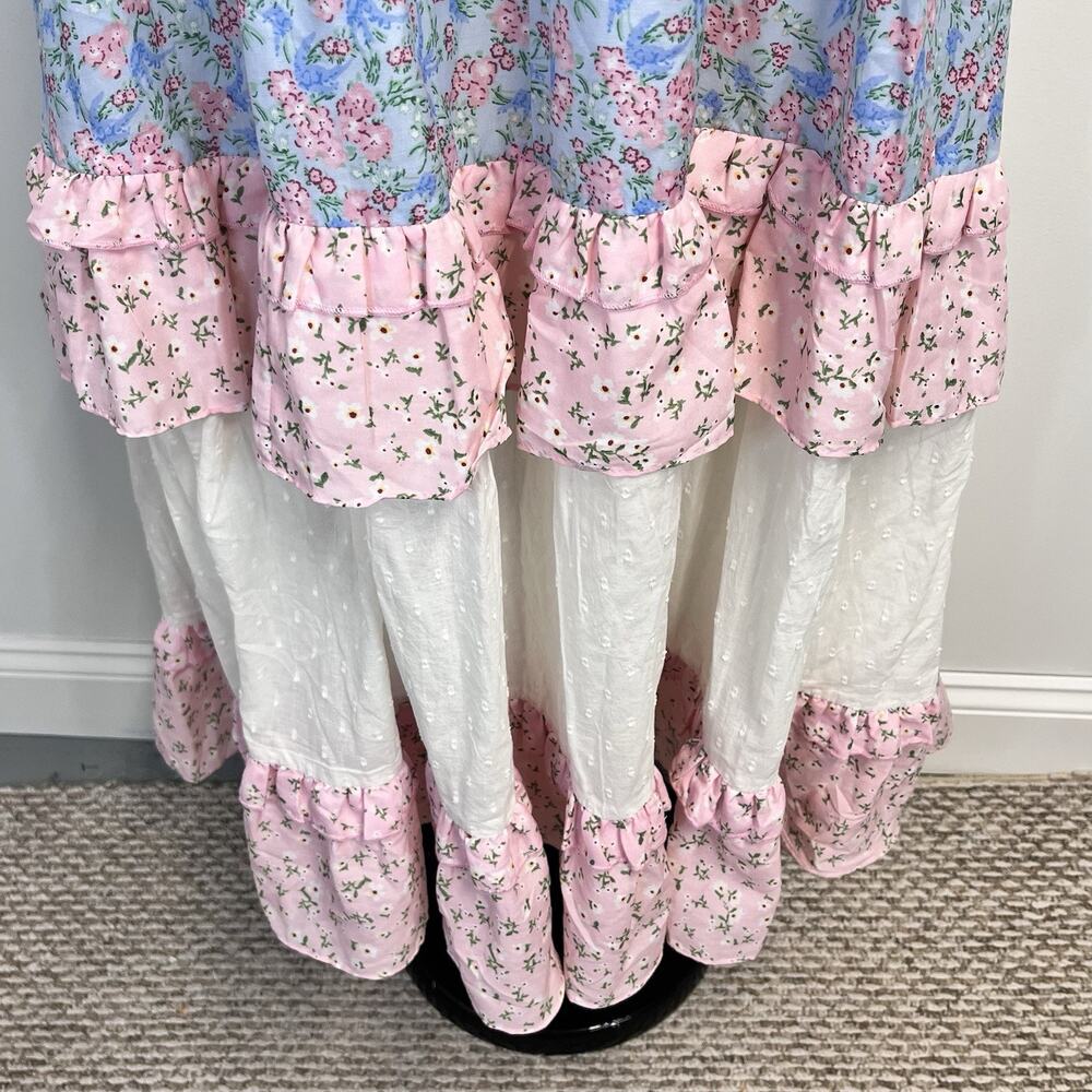 Ivy City Co Emily Dress sz Large Smocked Blue Pink Patchwork Floral Cottage Core - Picture 7 of 10